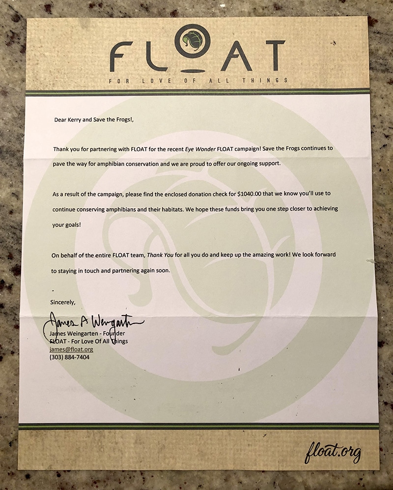 FLOAT Letter June 2022 - Save The Frogs Shirts Donations
